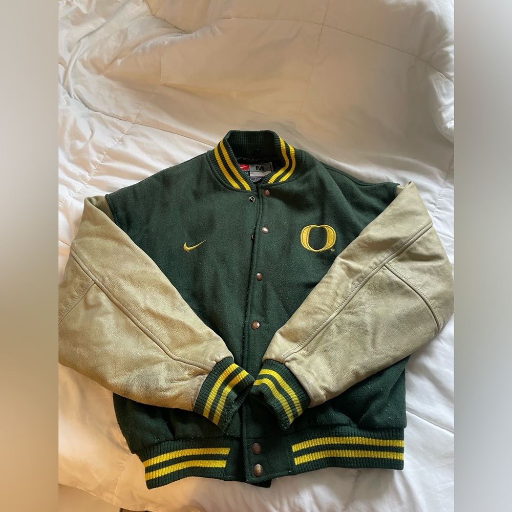 Green and Tan Oregon Varsity Letterman Jacket - Picture 2 of 3